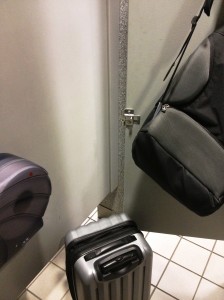 Dumb airport restroom stall door design