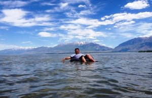 Floating Utah Lake and Spanish Fork River with Mt. Timp in the Background