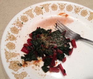 Boiled Swiss chard with olive oil and Italian seasonings - 5 minutes from garden to plate