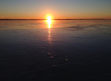 Ice crack at sunset, Lake Winneconne, Wisconsin