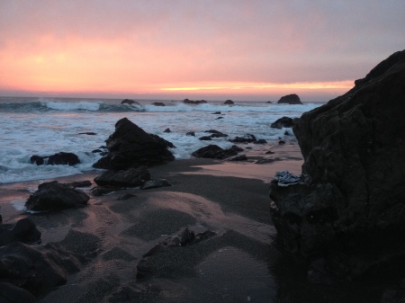 Sonoma Coast State Beach sunset with tennis shoes off
