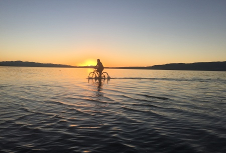 Bike riding in Utah Lake, Sandy Beach, near Springville, Utah