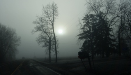 Foggy Morning Sun, County Trunk G, Winnebago, Wisconsin near southeast of Neenah