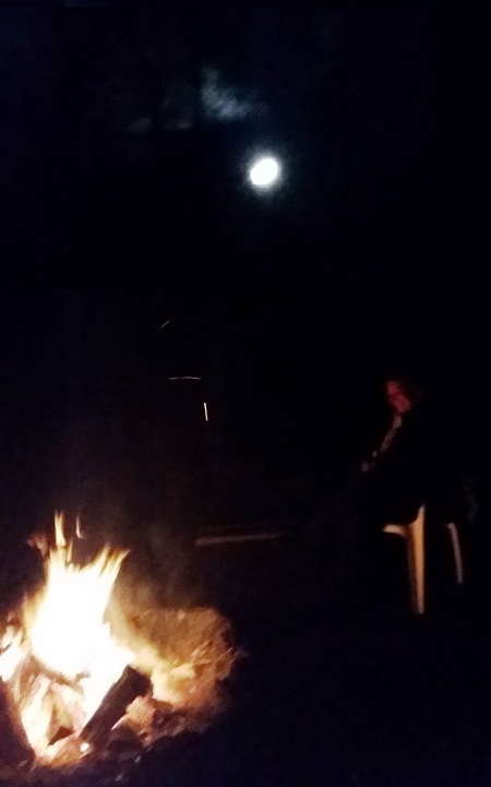 Pink full moon bonfire, Lake Winneconne, April 2016